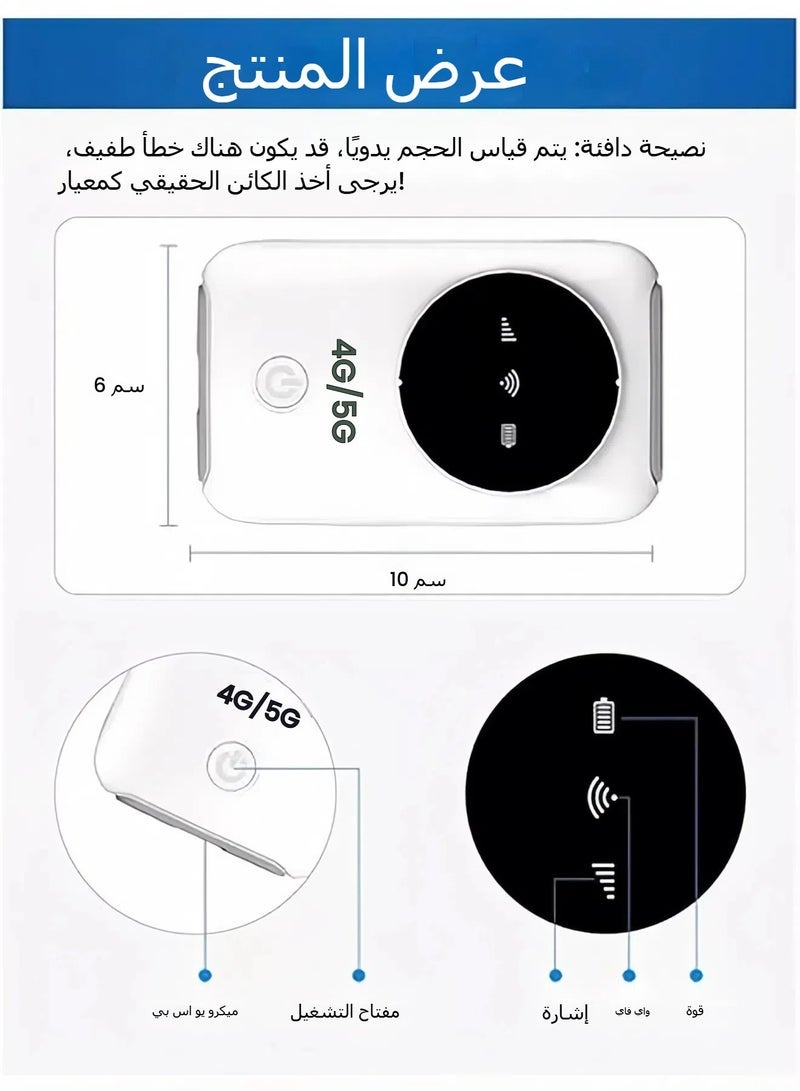 راوتر محمول، 4G LTE 5G هوت سبوت مودم 300Mbps، يصل إلى 10 أجهزة، فتحة SIM، بطارية 3200 MAh، أجهزة محمولة للسفر، رحلة عمل، في الهواء الطلق (R603-E) - Image 4